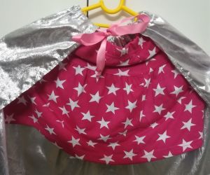 Kids Costumes to Hire - SuperHero Girl - Pink Star Skirt & Silver Cape - 2pce